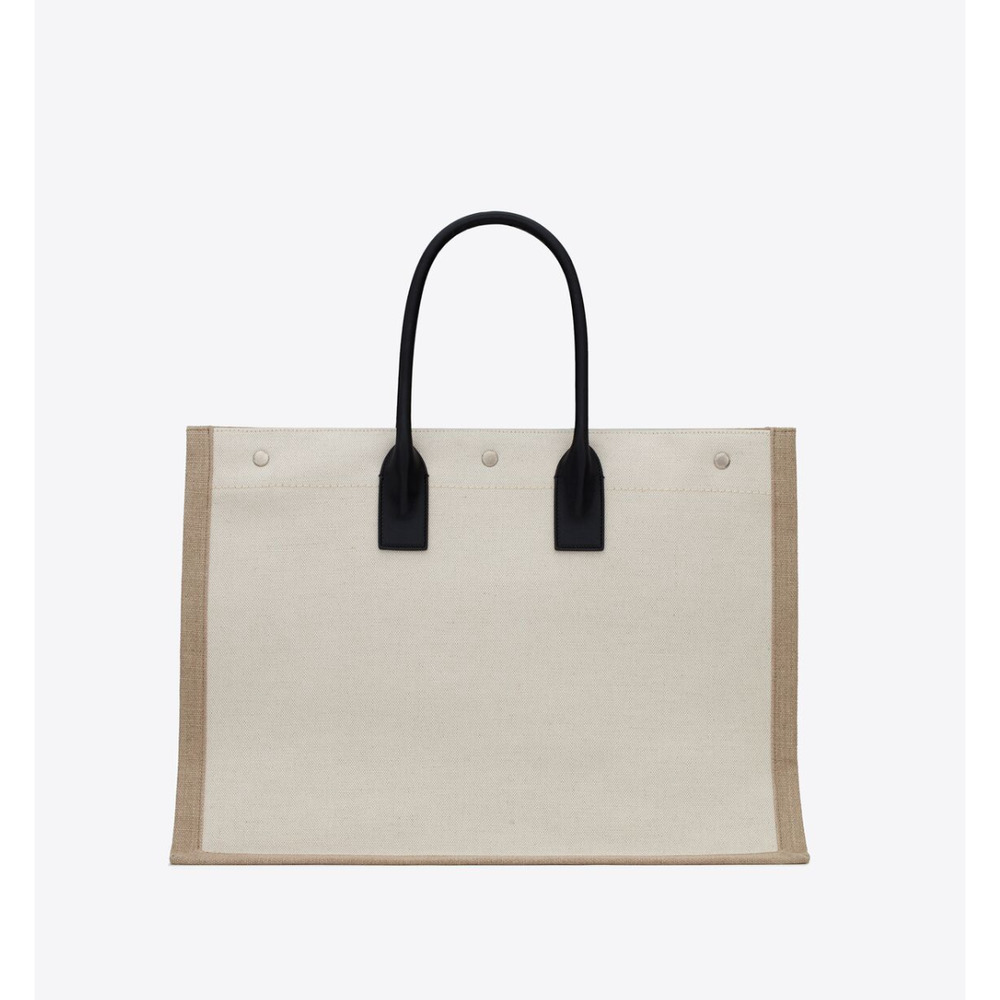 NEW YSL Rive Gauche Large Black Tote Linen White Tote Bag - Picture 2 of 4